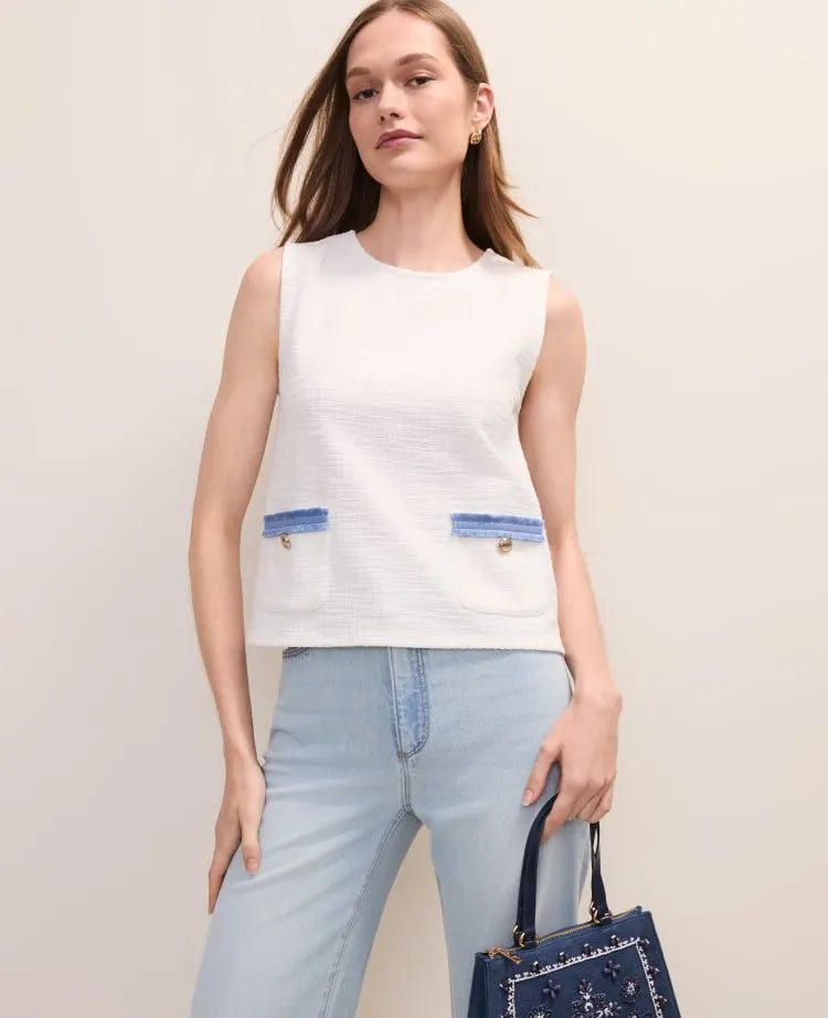 Tweed Fringed Pocket Top