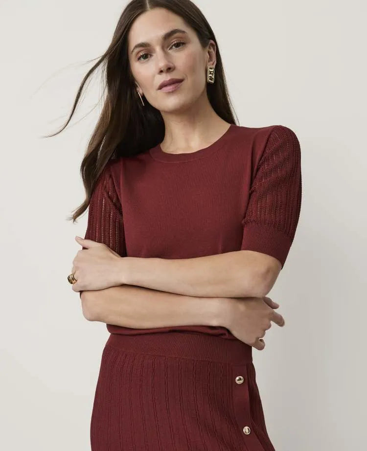 Petite Pointelle Sleeve Sweater Tee
