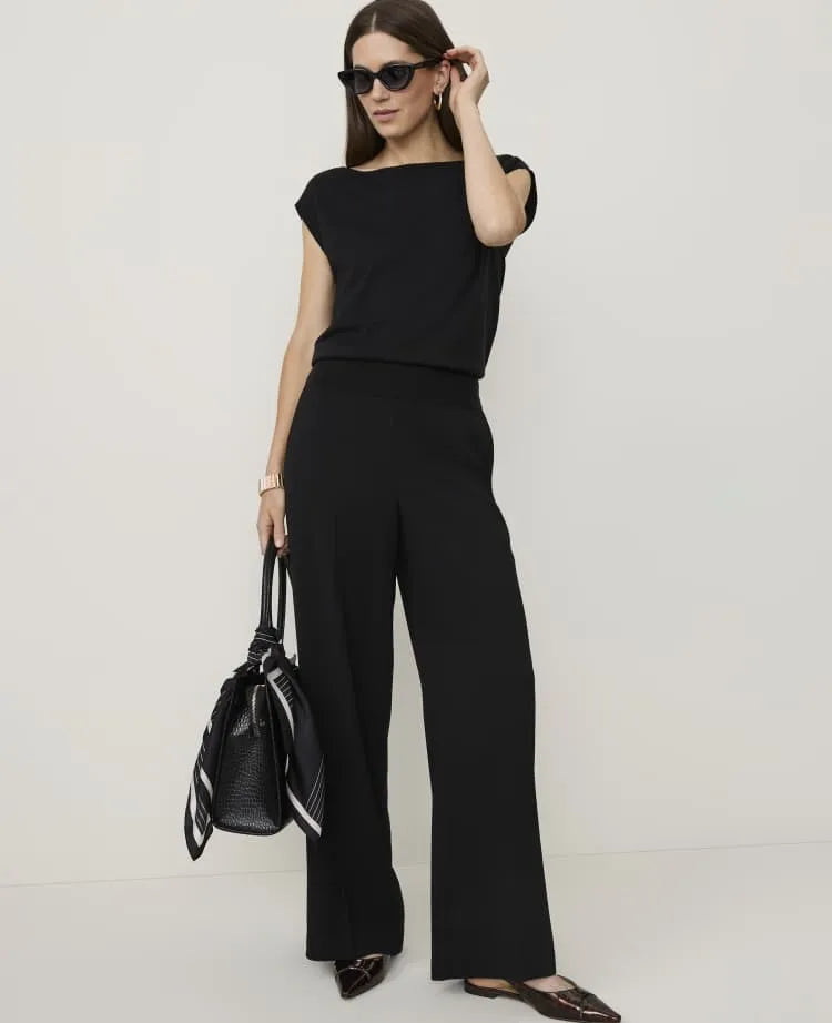 The Petite Side Zip Wide-Leg Pant in Fluid Crepe