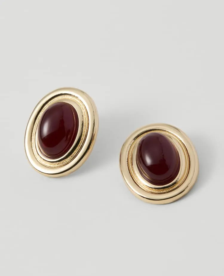 Oval Stone Stud Earrings