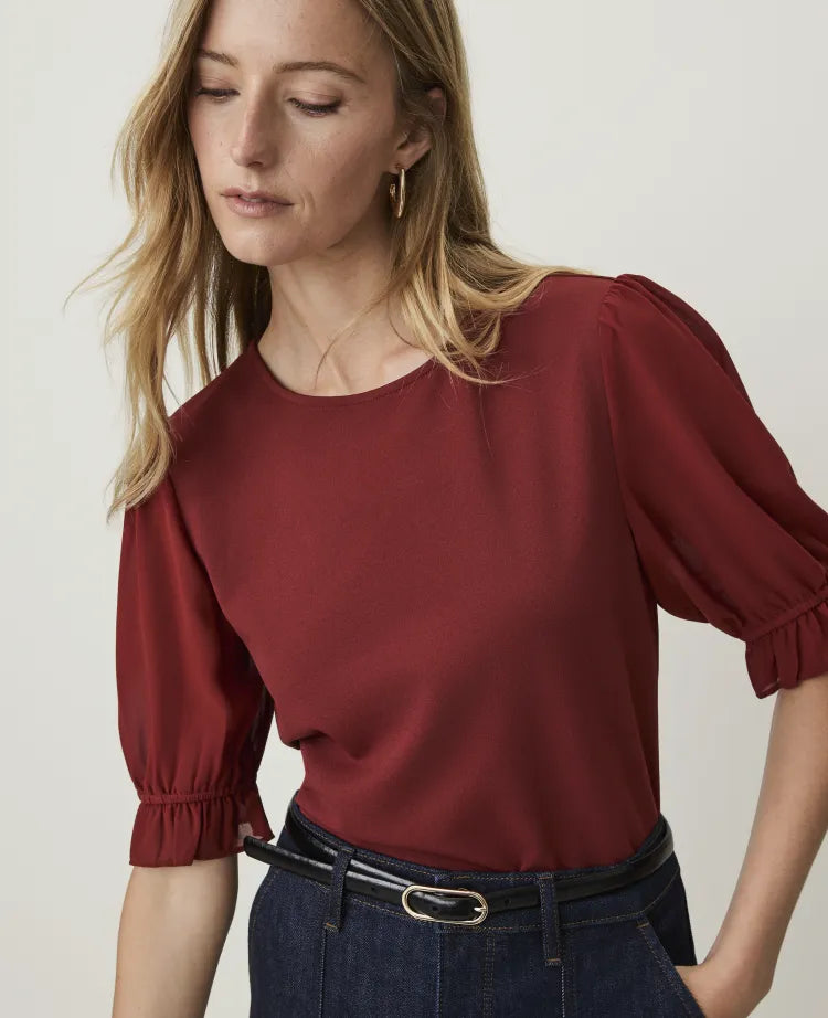Ruffle Mixed Media Top