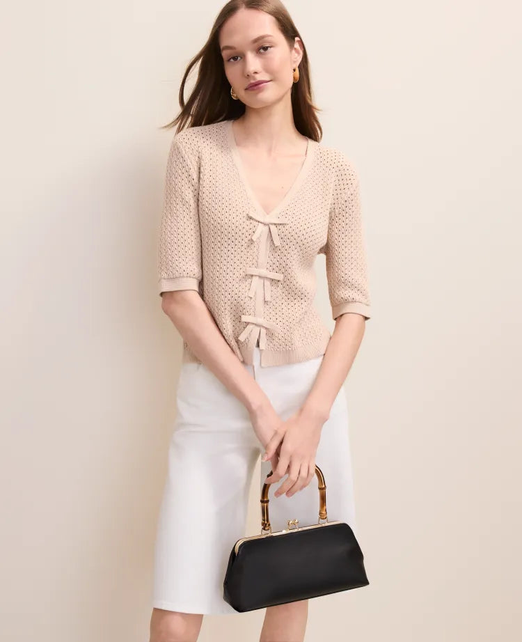 Textured Stitch Bow Cardigan