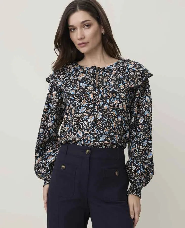 Weekend Floral Tie Neck Blouse