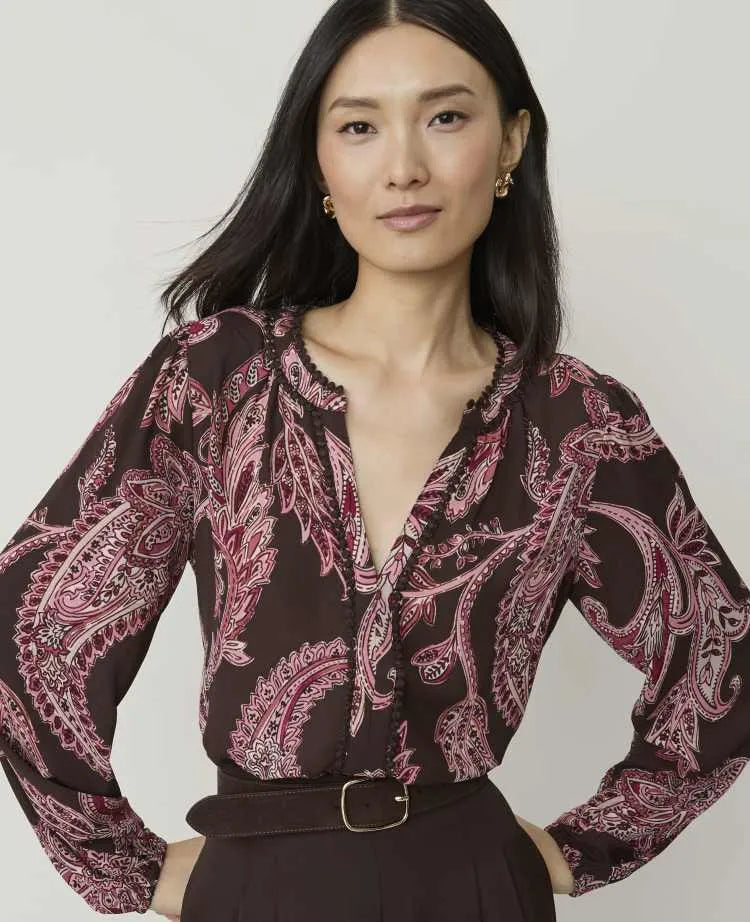 Petite Paisley Bobble Trim Blouse