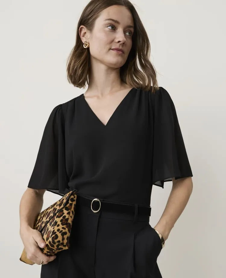 Flutter Sleeve V-Neck Popover