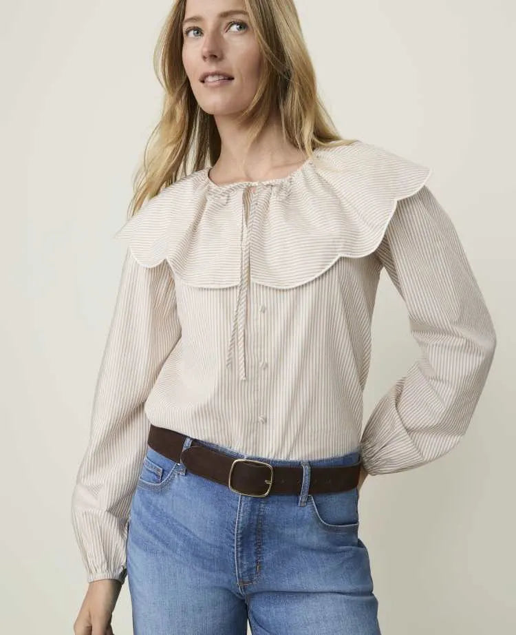 Weekend Striped Tie Neck Blouse