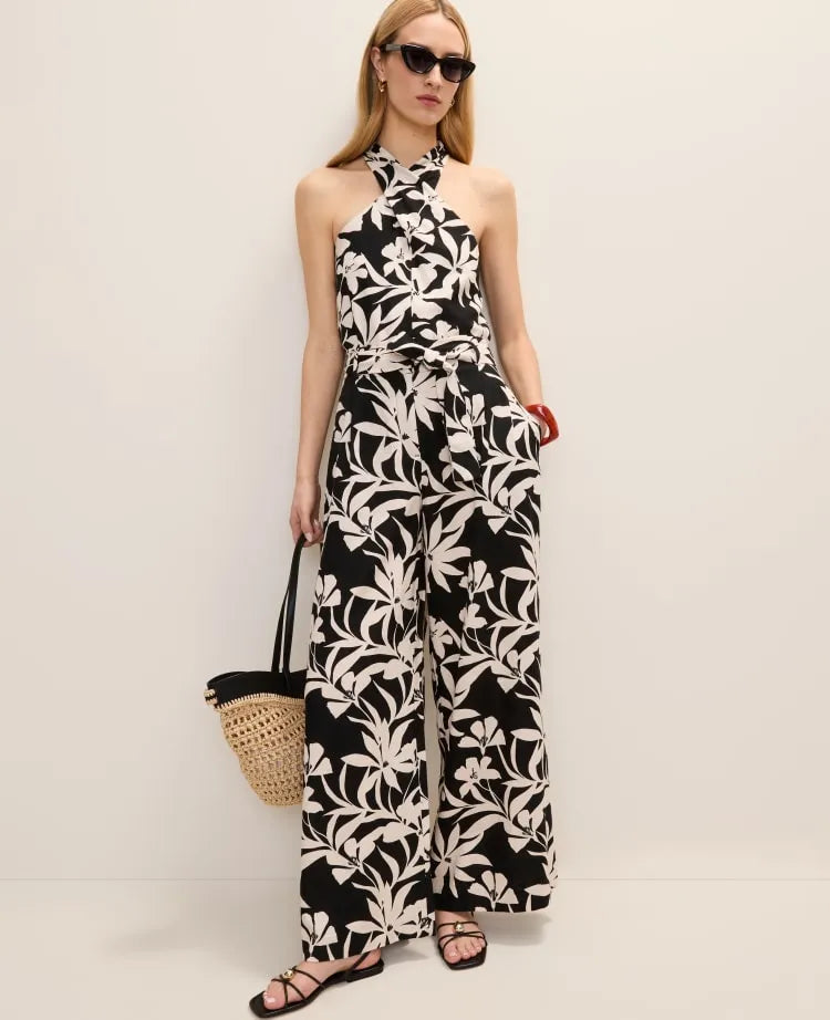 The Wide-Leg Paperbag Pant in Floral Linen Blend