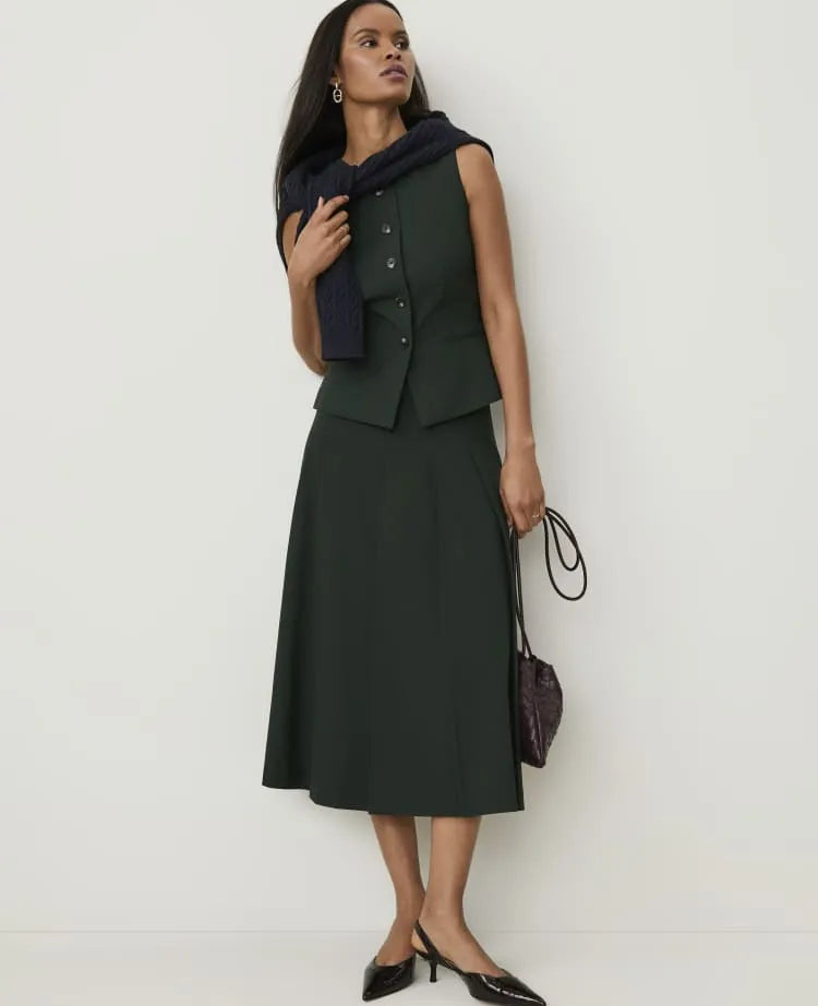 The Pleated Midi Skirt in Seasonless Stretch
