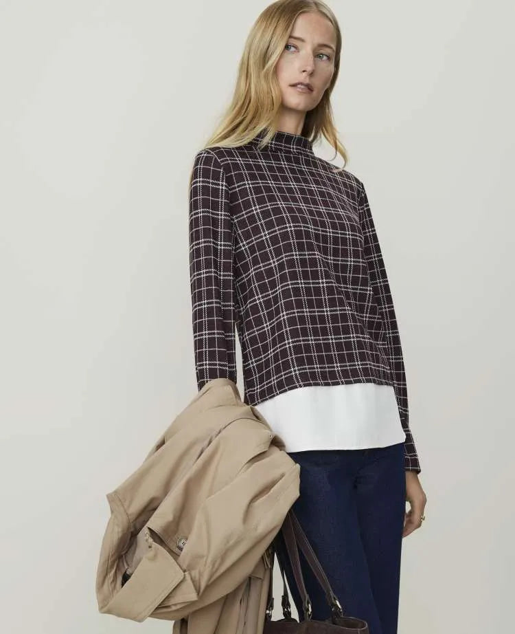 Petite Plaid Layered Mock Neck Top