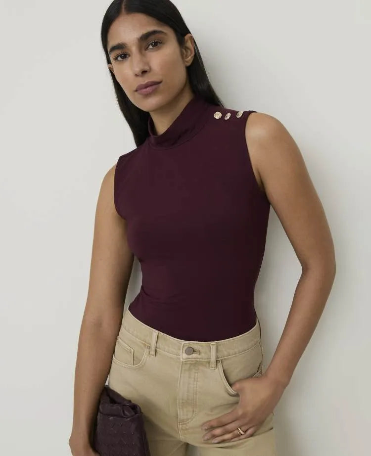 Button Sleeveless Turtleneck Top