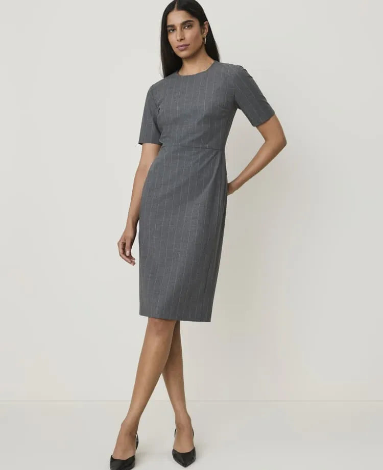 Petite Pinstripe Crew Neck Sheath Dress