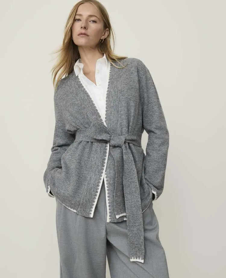 Weekend Contrast Trim Belted Cardigan