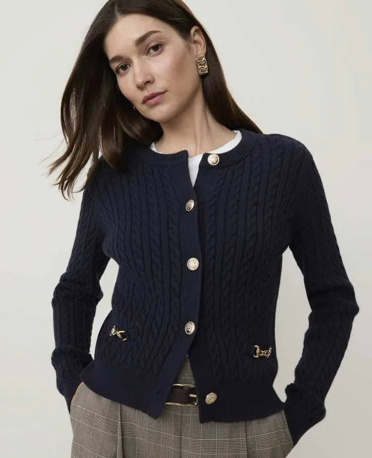 Petite Horsebit Cable Cardigan