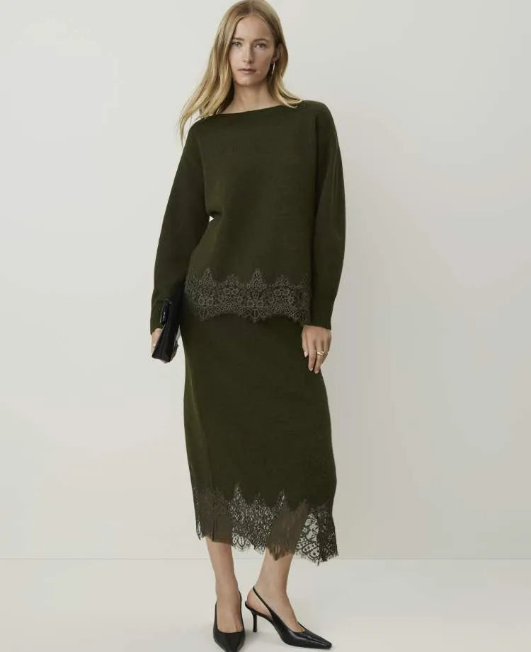 Lace Trim Midi Skirt
