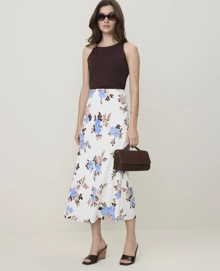 Petite Floral Midi Slip Skirt