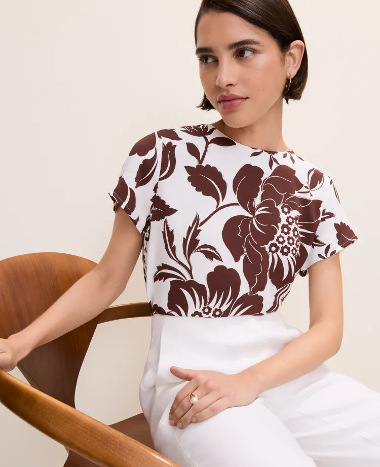 Petite Floral Mixed Media Crew Neck Tee