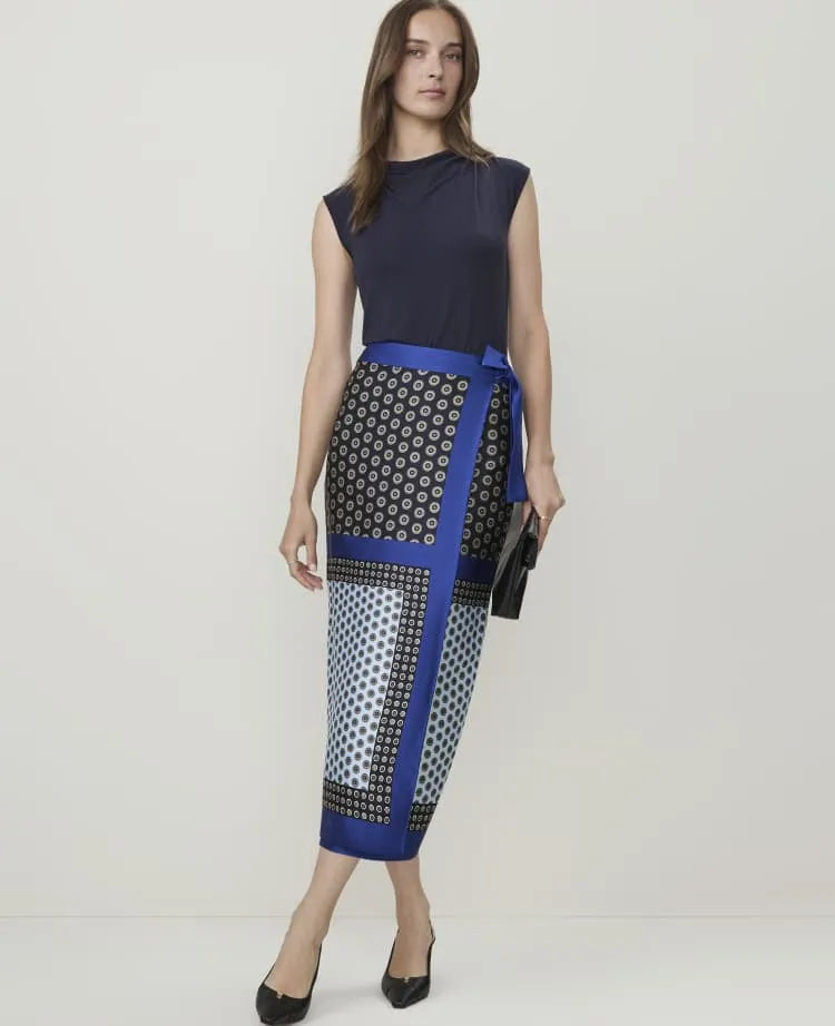 Geo Print Wrap Skirt in Satin