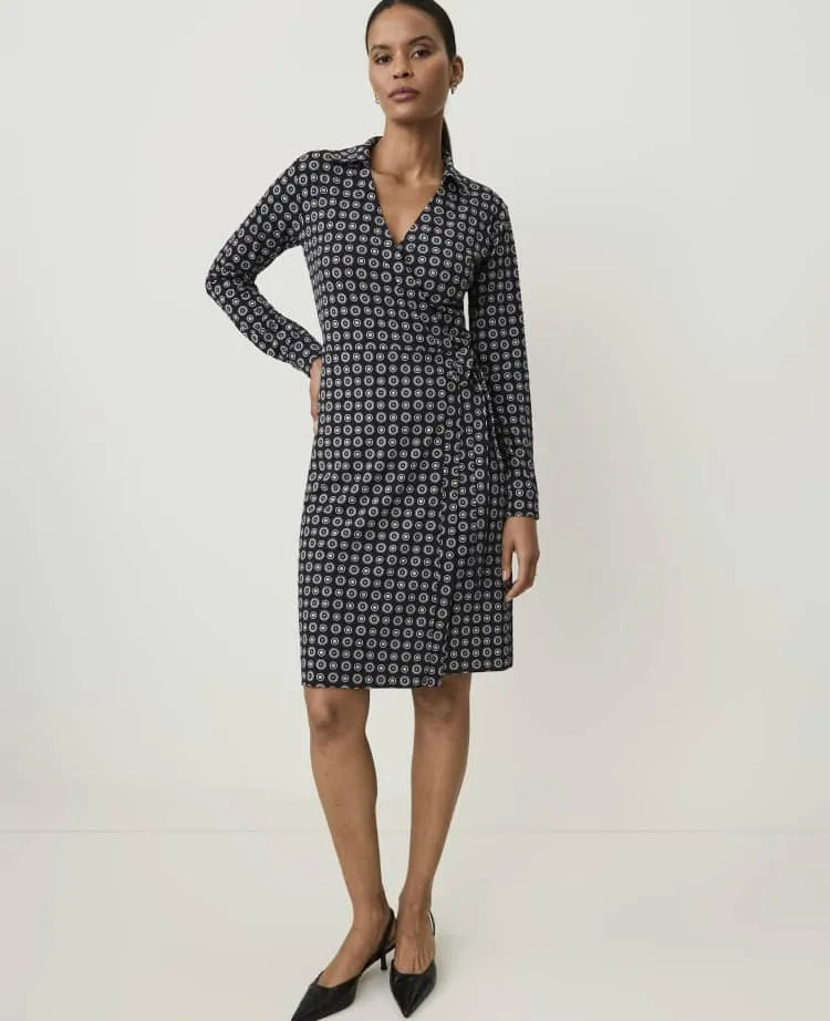 Geo Print Collared Wrap Dress