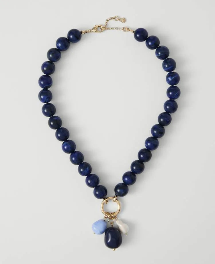 Lapis Beaded Charm Necklace