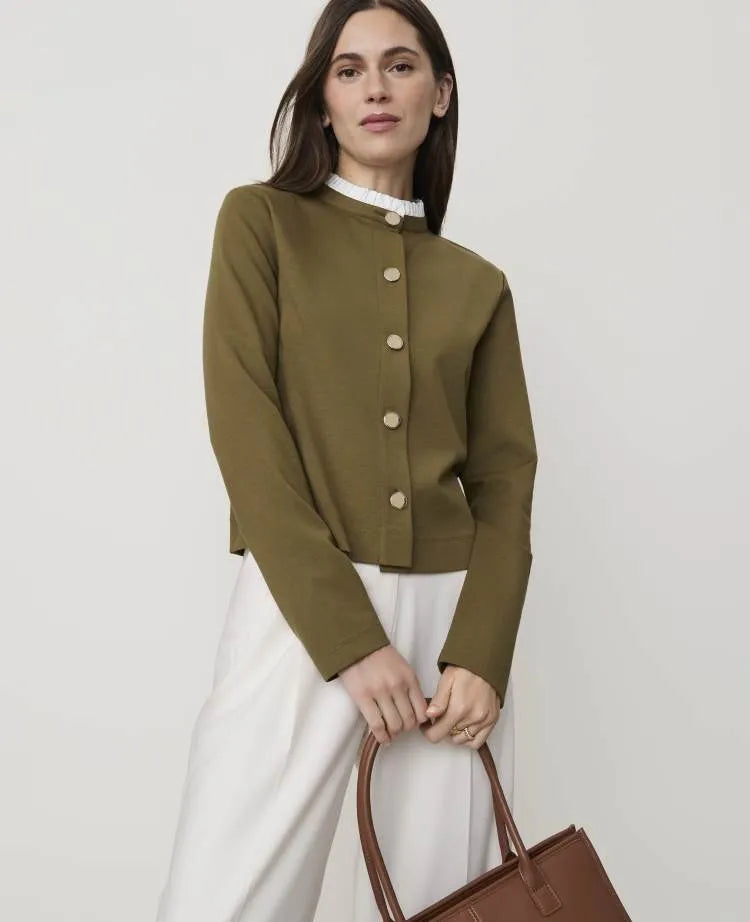 Petite Ruffle Collar Knit Jacket