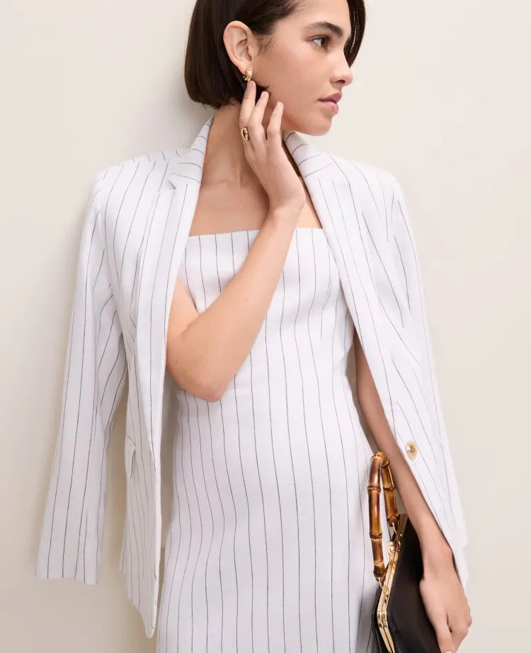 The Pinstripe Midi Dress in Linen Blend