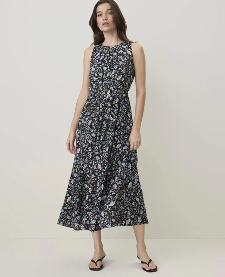 Petite Weekend Floral Gathered Midi Dress