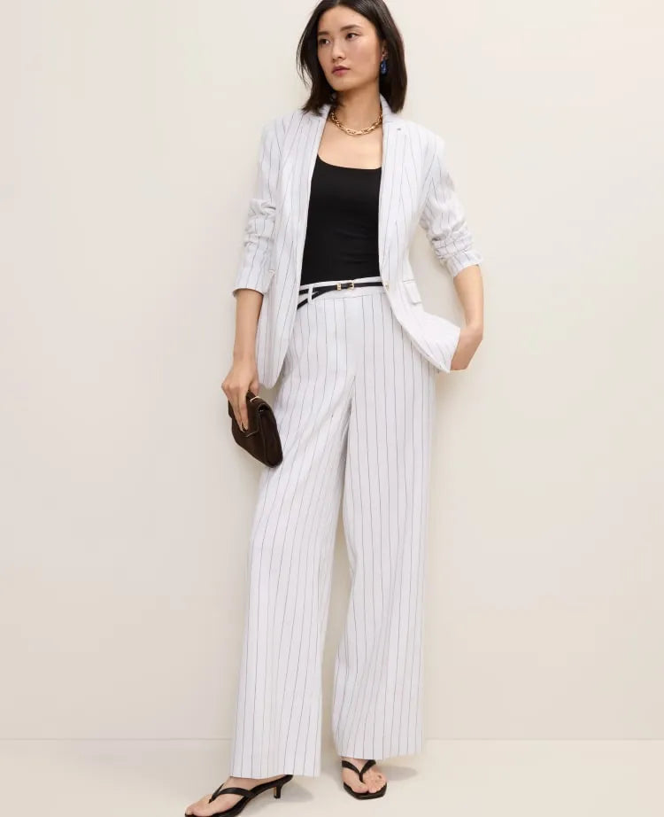 The Pinstripe Wide-Leg Pant in Linen Blend