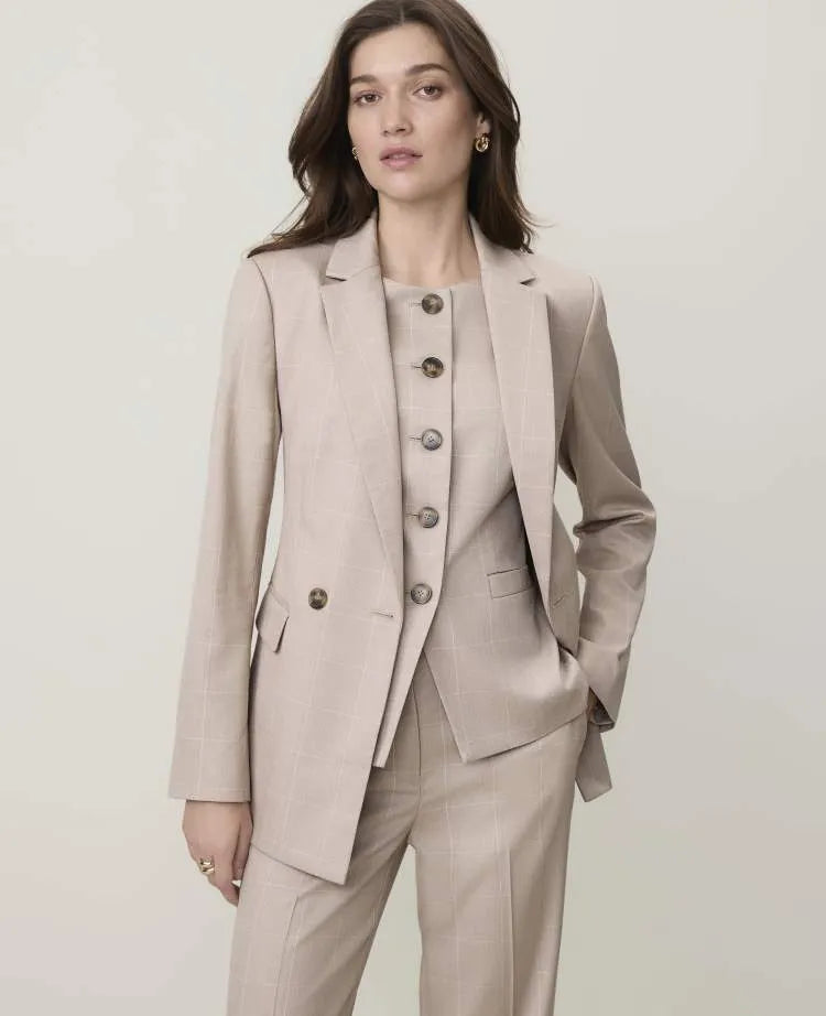 The Petite Windowpane Crosby Blazer in Classic Canvas