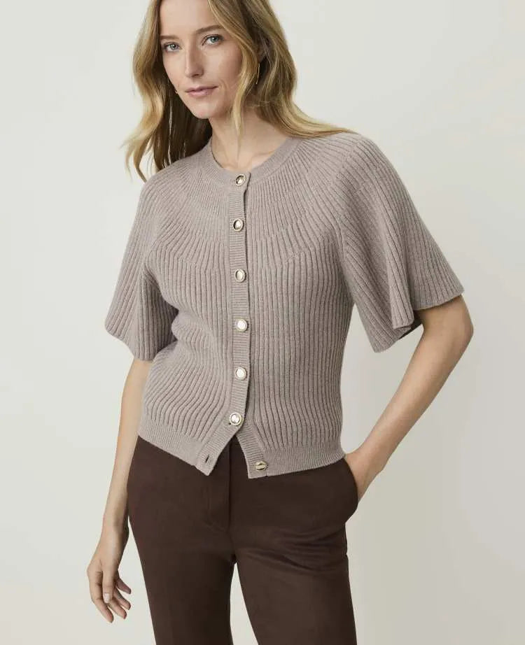 Ribbed Crew Neck Cardigan