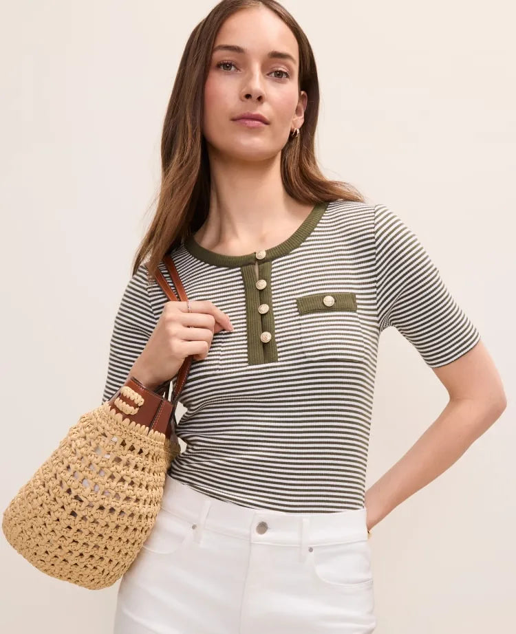 Petite Contrast Trim Henley Top