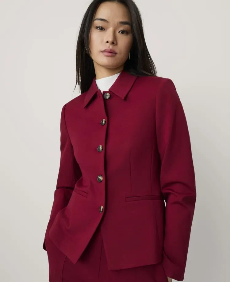 Petite Collared Split Hem Jacket in Ponte