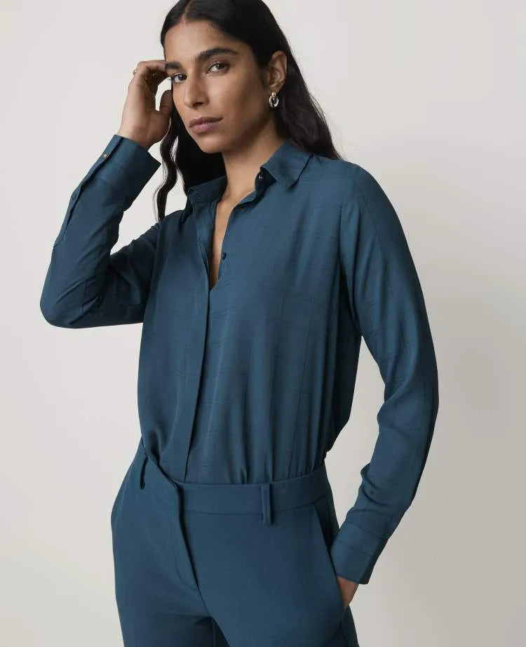 Windowpane Modern Shirt in Satin