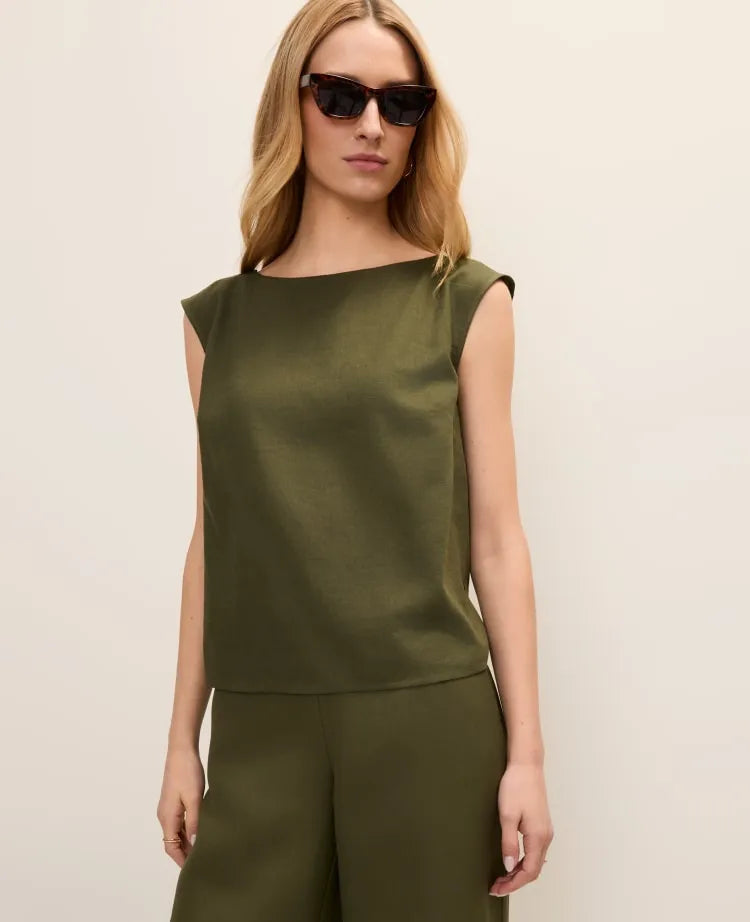Petite Boatneck Top in Linen Blend