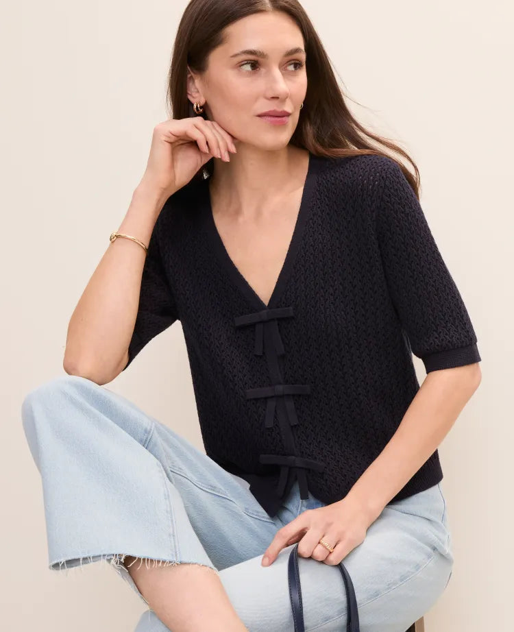 Textured Stitch Bow Cardigan