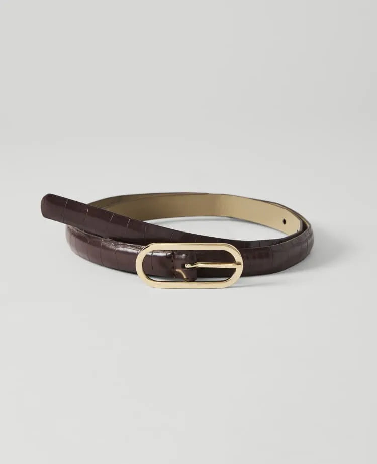 Skinny Croco Oval Buckle Belt