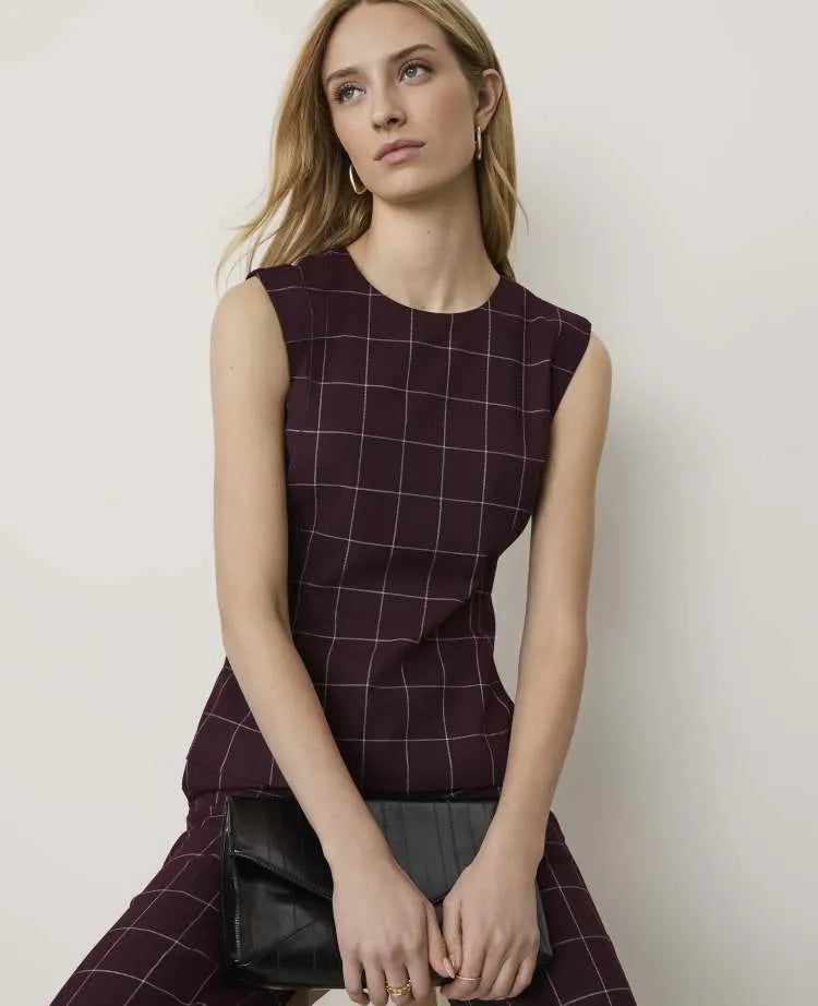 The Petite Windowpane Crew Neck Peplum Top