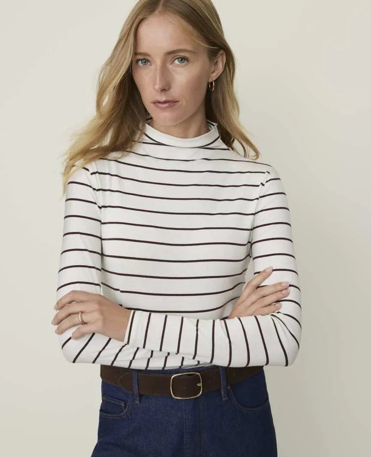 Petite Weekend Striped Mock Neck Top