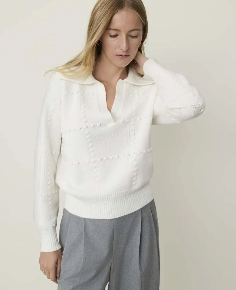 Petite Weekend Popcorn Stitch Collared Sweater
