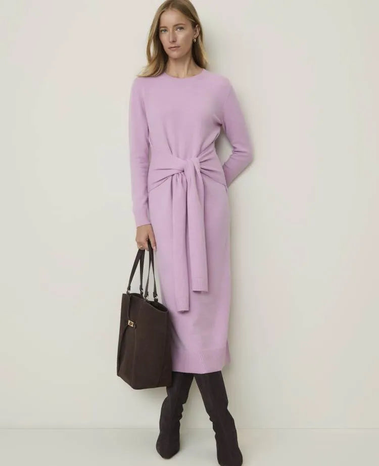 Tie Waist Midi Sweater Dress