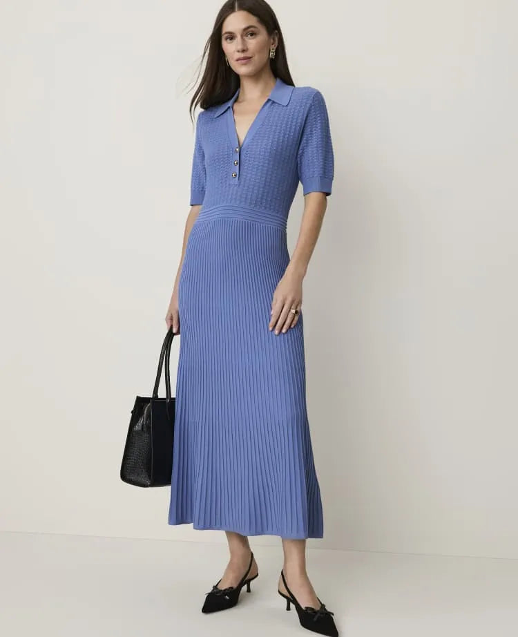 Petite Pointelle Polo Midi Sweater Dress