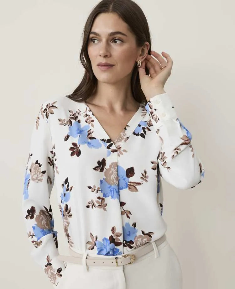 Petite Floral Mixed Media Pleat Front Top