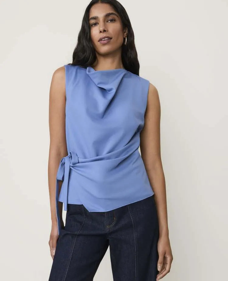 Cowl Neck Tie Waist Top