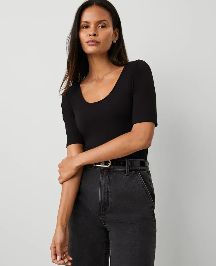 Scoop Neck Elbow Sleeve Tee