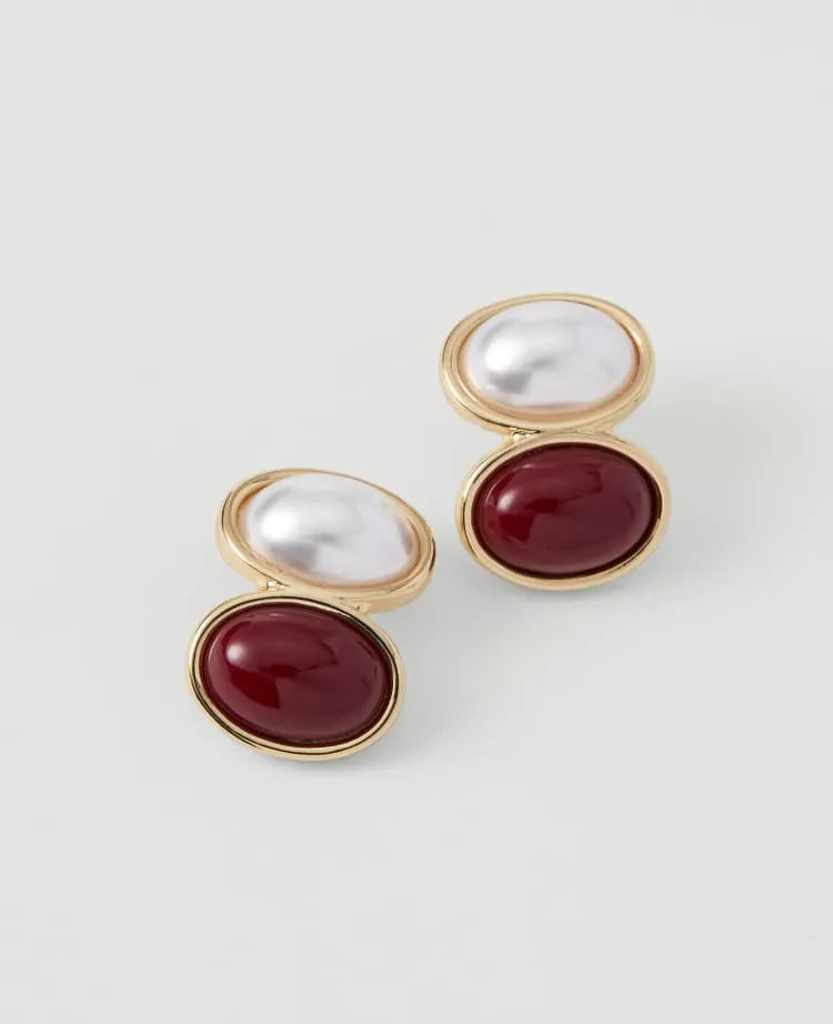 Double Pearlized Stone Stud Earrings