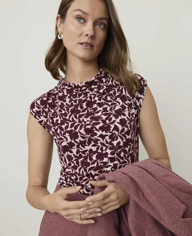 Petite Floral Draped Cowl Neck Shell