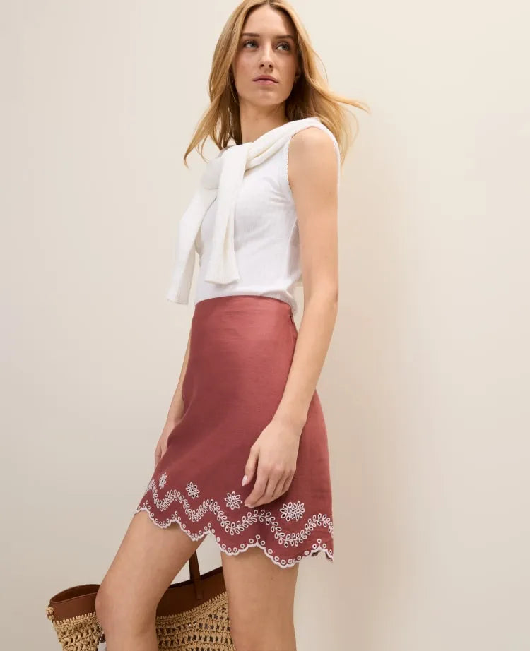 Weekend Eyelet A-Line Skirt in Linen Blend