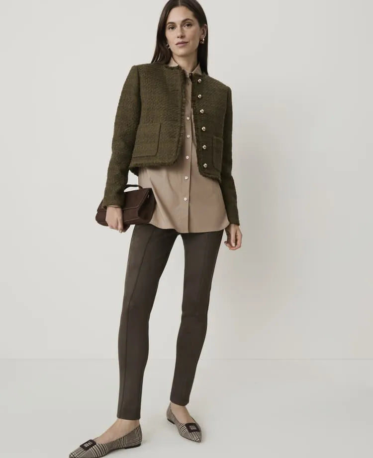 Seamed Side Zip Legging in Faux Suede