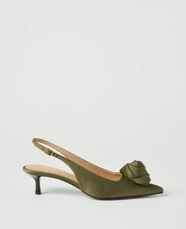 Rosette Kitten Heel Slingback Pump