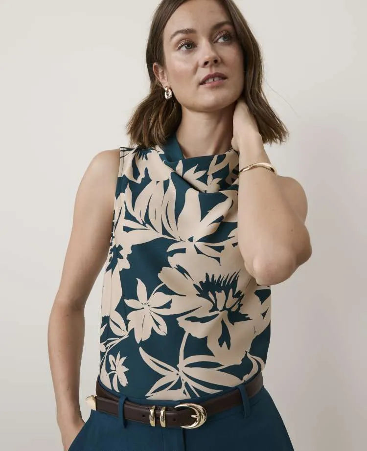 Petite Floral Draped Cowl Neck Top
