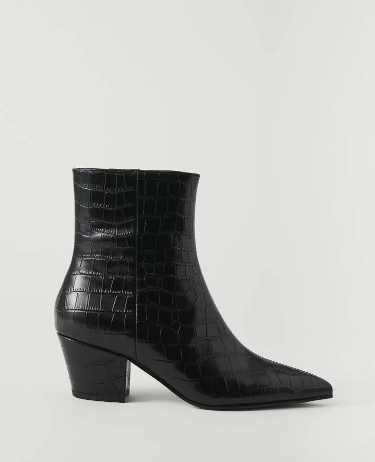 Croco Tapered Heel Bootie